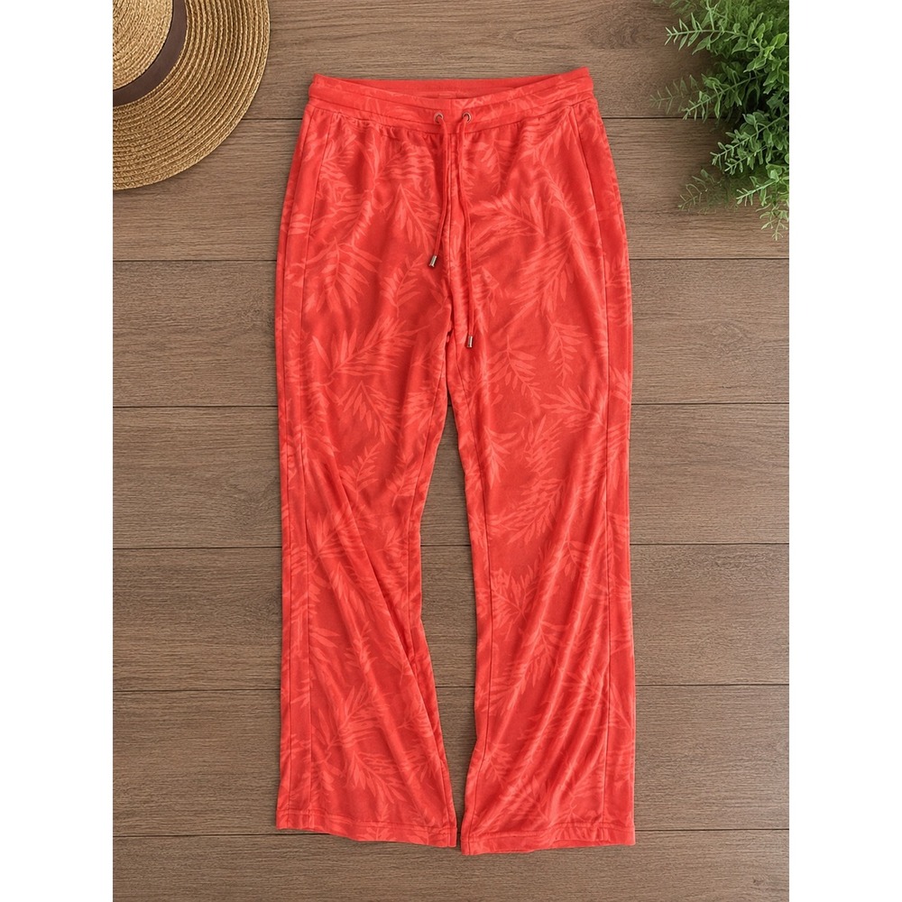 Venus Neon Coral Palm Lace Mesh Swim Cover Up Pants Orange Medium